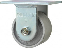 Albion - 3-1/4" Diam x 2" Wide x 4-1/4" OAH Top Plate Mount Rigid Caster - Cast Iron, 700 Lb Capacity, Roller Bearing, 4 x 4-1/2" Plate - Benchmark Tooling
