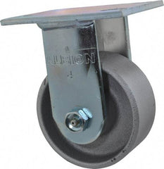 Albion - 4" Diam x 2" Wide x 5-5/8" OAH Top Plate Mount Rigid Caster - Cast Iron, 700 Lb Capacity, Roller Bearing, 4 x 4-1/2" Plate - Benchmark Tooling