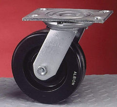 Albion - 8" Diam x 2" Wide x 10-1/8" OAH Top Plate Mount Swivel Caster - Rubber, 500 Lb Capacity, Roller Bearing, 4-1/2 x 6-1/4" Plate - Benchmark Tooling