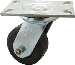 Albion - 4" Diam x 2" Wide x 5-5/8" OAH Top Plate Mount Swivel Caster - Rubber, 350 Lb Capacity, Roller Bearing, 4-1/2 x 6-1/4" Plate - Benchmark Tooling