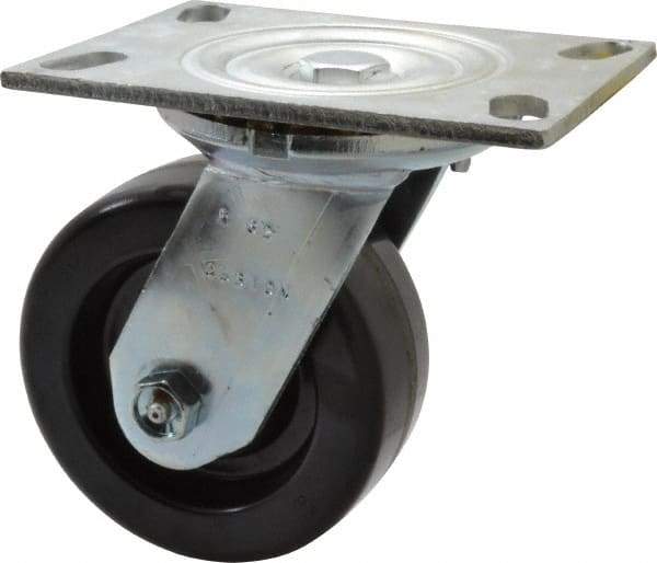 Albion - 5" Diam x 2" Wide x 6-1/2" OAH Top Plate Mount Swivel Caster - Phenolic, 1,000 Lb Capacity, Roller Bearing, 4-1/2 x 6-1/4" Plate - Benchmark Tooling