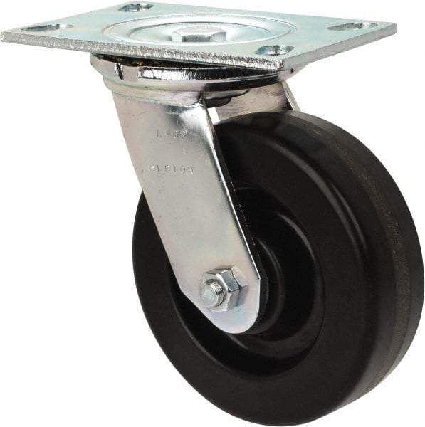 Albion - 6" Diam x 2" Wide x 7-1/2" OAH Top Plate Mount Swivel Caster - Phenolic, 1,200 Lb Capacity, Roller Bearing, 4-1/2 x 6-1/4" Plate - Benchmark Tooling