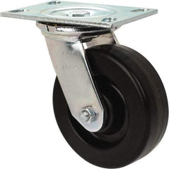 Albion - 6" Diam x 2" Wide x 7-1/2" OAH Top Plate Mount Swivel Caster - Phenolic, 1,200 Lb Capacity, Roller Bearing, 4-1/2 x 6-1/4" Plate - Benchmark Tooling