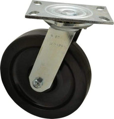 Albion - 8" Diam x 2" Wide x 10-1/8" OAH Top Plate Mount Swivel Caster - Phenolic, 1,400 Lb Capacity, Roller Bearing, 4-1/2 x 6-1/4" Plate - Benchmark Tooling