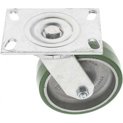 Albion - 6" Diam x 2" Wide x 7-1/2" OAH Top Plate Mount Swivel Caster - Polyurethane, 1,500 Lb Capacity, Roller Bearing, 4-1/2 x 6-1/4" Plate - Benchmark Tooling