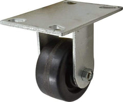 Albion - 4" Diam x 2" Wide x 5-5/8" OAH Top Plate Mount Rigid Caster - Phenolic, 1,400 Lb Capacity, Roller Bearing, 4-1/2 x 6-1/4" Plate - Benchmark Tooling