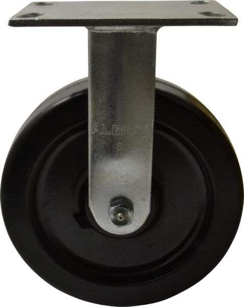 Albion - 8" Diam x 2" Wide x 10-1/8" OAH Top Plate Mount Rigid Caster - Phenolic, 1,400 Lb Capacity, Roller Bearing, 4-1/2 x 6-1/4" Plate - Benchmark Tooling