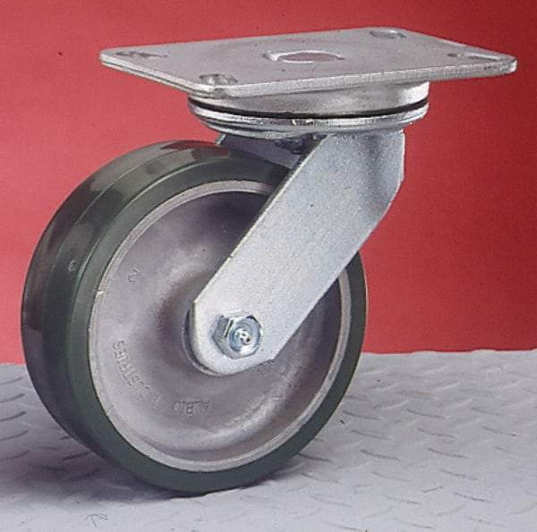 Albion - 4" Diam x 2" Wide x 5-5/8" OAH Top Plate Mount Swivel Caster - Phenolic, 800 Lb Capacity, Roller Bearing, 4-1/2 x 6-1/4" Plate - Benchmark Tooling