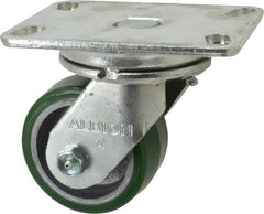 Albion - 4" Diam x 2" Wide x 5-5/8" OAH Top Plate Mount Swivel Caster - Polyurethane, 700 Lb Capacity, Roller Bearing, 4-1/2 x 6-1/4" Plate - Benchmark Tooling