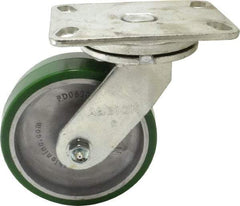 Albion - 6" Diam x 2" Wide x 7-1/2" OAH Top Plate Mount Swivel Caster - Polyurethane, 1,230 Lb Capacity, Roller Bearing, 4-1/2 x 6-1/4" Plate - Benchmark Tooling
