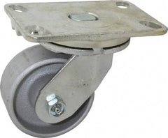 Albion - 4" Diam x 2" Wide x 5-5/8" OAH Top Plate Mount Swivel Caster - Cast Iron, 700 Lb Capacity, Roller Bearing, 4-1/2 x 6-1/4" Plate - Benchmark Tooling