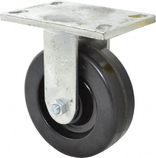 Albion - 6" Diam x 2" Wide x 7-1/2" OAH Top Plate Mount Rigid Caster - Phenolic, 1,200 Lb Capacity, Roller Bearing, 5 x 6-1/4" Plate - Benchmark Tooling