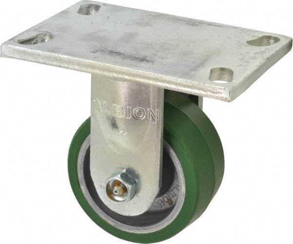 Albion - 4" Diam x 2" Wide x 5-5/8" OAH Top Plate Mount Rigid Caster - Polyurethane, 700 Lb Capacity, Roller Bearing, 5 x 6-1/4" Plate - Benchmark Tooling