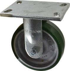 Albion - 6" Diam x 2" Wide x 7-1/2" OAH Top Plate Mount Rigid Caster - Polyurethane, 1,230 Lb Capacity, Roller Bearing, 5 x 6-1/4" Plate - Benchmark Tooling