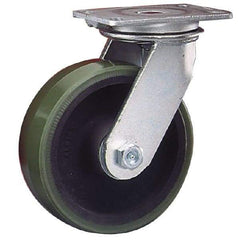 Albion - 8" Diam x 3" Wide x 10-1/8" OAH Top Plate Mount Swivel Caster - Cast Iron, 2,000 Lb Capacity, Roller Bearing, 4-1/2 x 6-1/4" Plate - Benchmark Tooling