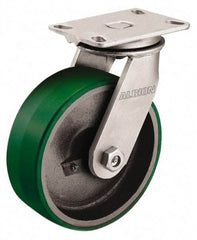 Albion - 10" Diam x 3" Wide x 11-1/2" OAH Top Plate Mount Swivel Caster - Polyurethane, 2,000 Lb Capacity, Roller Bearing, 4-1/2 x 6-1/4" Plate - Benchmark Tooling