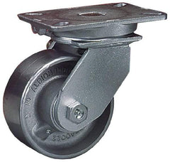 Albion - 6" Diam x 3" Wide x 8" OAH Top Plate Mount Rigid Caster - Phenolic, 1,600 Lb Capacity, Roller Bearing, 5 x 7-1/4" Plate - Benchmark Tooling