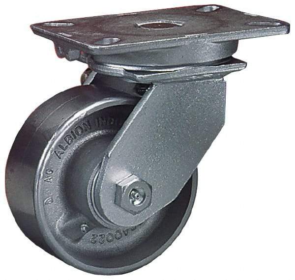 Albion - 12" Diam x 3" Wide x 15-1/2" OAH Top Plate Mount Swivel Caster - Polyurethane, 3,420 Lb Capacity, Roller Bearing, 5-1/4 x 7-1/4" Plate - Benchmark Tooling