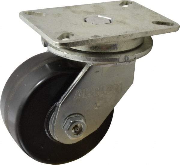Albion - 6" Diam x 3" Wide x 8" OAH Top Plate Mount Swivel Caster - Phenolic, 2,000 Lb Capacity, Roller Bearing, 5-1/4 x 7-1/4" Plate - Benchmark Tooling