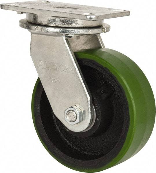 Albion - 8" Diam x 3" Wide x 10-1/2" OAH Top Plate Mount Swivel Caster - Polyurethane, 2,520 Lb Capacity, Roller Bearing, 5-1/4 x 7-1/4" Plate - Benchmark Tooling