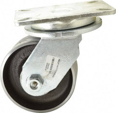 Albion - 6" Diam x 2-1/2" Wide x 8" OAH Top Plate Mount Swivel Caster - Forged Steel, 3,500 Lb Capacity, Roller Bearing, 5-1/4 x 7-1/4" Plate - Benchmark Tooling