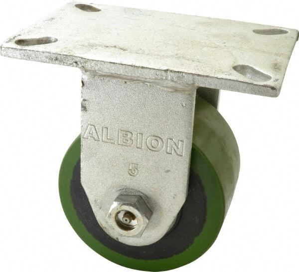Albion - 5" Diam x 3" Wide x 7" OAH Top Plate Mount Rigid Caster - Polyurethane, 1,530 Lb Capacity, Roller Bearing, 5 x 7-1/4" Plate - Benchmark Tooling