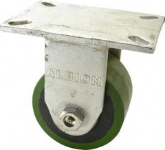 Albion - 5" Diam x 3" Wide x 7" OAH Top Plate Mount Rigid Caster - Polyurethane, 1,530 Lb Capacity, Roller Bearing, 5 x 7-1/4" Plate - Benchmark Tooling