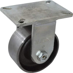 Albion - 6" Diam x 2-1/2" Wide x 8" OAH Top Plate Mount Rigid Caster - Forged Steel, 3,500 Lb Capacity, Roller Bearing, 5 x 7-1/4" Plate - Benchmark Tooling