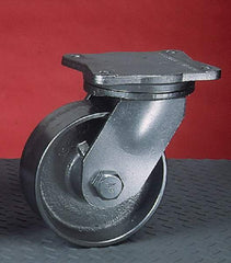 Albion - 6" Diam x 2-1/2" Wide x 8-1/2" OAH Top Plate Mount Swivel Caster - Forged Steel, 5,000 Lb Capacity, Tapered Roller Bearing, 6-1/2 x 7-1/2" Plate - Benchmark Tooling