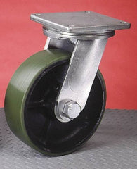 Albion - 10" Diam x 4" Wide x 13" OAH Top Plate Mount Rigid Caster - Forged Steel, 8,000 Lb Capacity, Tapered Roller Bearing, 8-1/2 x 8-1/2" Plate - Benchmark Tooling