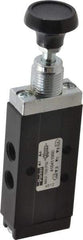 Parker - 0.20 CV Rate, 1/8" NPT Inlet Direct Air 2 Mechanical Spool Valve - 4 Way, 2 Position, 150 Max psi, Button Spring Return - Benchmark Tooling