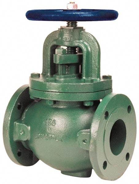 NIBCO - 5" Pipe, Flanged-Raised Face Ends, Iron Outside Screw & Yoke Globe Valve - Cast Bronze Disc, Bolted Bonnet, 285 psi WOG, Class 150 - Benchmark Tooling