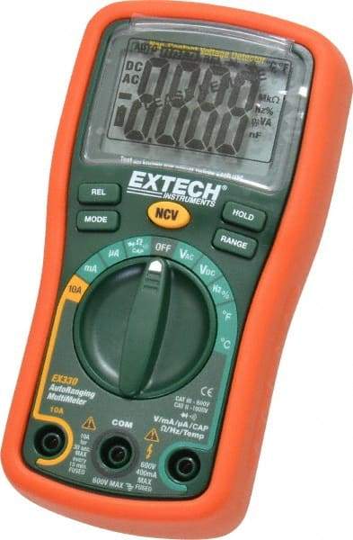 Extech - EX330, CAT III, 600 VAC/VDC, Digital Auto Ranging Multimeter - 40 mOhm, Measures Voltage, Capacitance, Current, Frequency, Resistance, Temperature - Benchmark Tooling