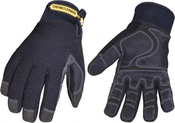 Youngstown - Size L (9) Synthetic Suede Cold Protection & Waterproof Work Gloves - For Mechanic's & Lifting, Uncoated, Hook & Loop Cuff, Full Fingered, Black, Paired - Benchmark Tooling