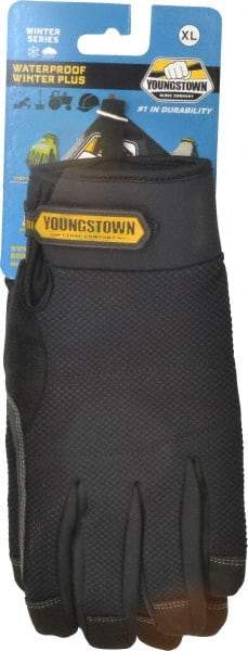 Youngstown - Size XL (10) Synthetic Suede Cold Protection & Waterproof Work Gloves - For Mechanic's & Lifting, Uncoated, Hook & Loop Cuff, Full Fingered, Black, Paired - Benchmark Tooling