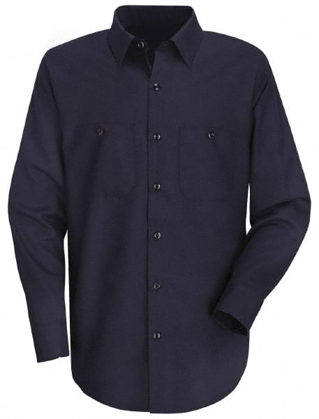 Size M Navy Blue General Purpose Long Sleeve Button Down Shirt 46″ Chest, 2 Pockets, Cotton