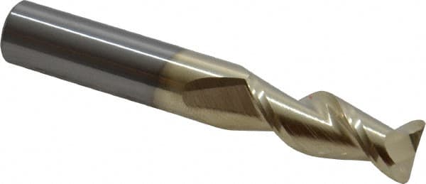 Accupro - 3/8", 2 Flute, Single End, Solid Carbide, 0.045" Corner Radius End Mill - 2-1/2" OAL, 45° Helix, Right Hand Flute, 1" LOC, Right Hand Cut - Benchmark Tooling