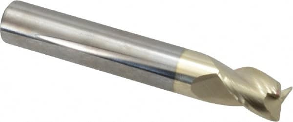 Accupro - 3/8", 3 Flute, Single End, Solid Carbide, 0.02" Corner Radius End Mill - 2-1/2" OAL, 37° Helix, Right Hand Flute, 1/2" LOC, Right Hand Cut - Benchmark Tooling