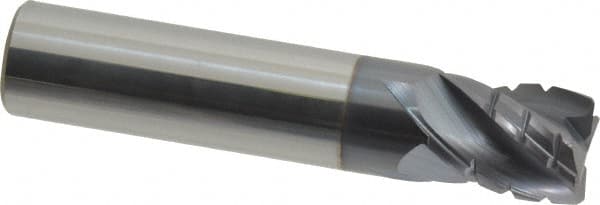 Accupro - 1/2" Diam, 5/8" LOC, 4 Flute Solid Carbide Corner Chamfer Roughing End Mill - AlTiN Finish, 2-1/2" OAL, 1/2" Shank Diam, Single End, 30° Helix - Benchmark Tooling