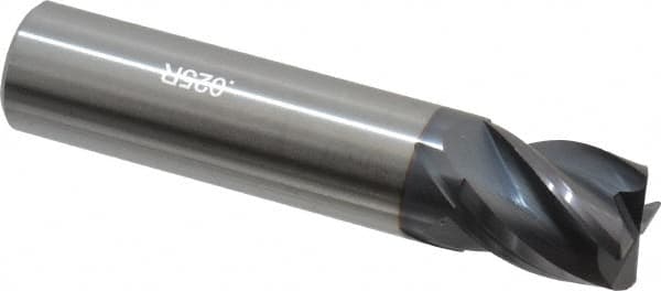Accupro - 5/8", 4 Flute, Single End, Solid Carbide, 0.025" Corner Radius End Mill - 3" OAL, Right Hand Flute, 3/4" LOC, Right Hand Cut - Benchmark Tooling