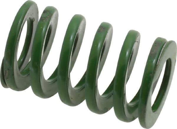 Dayton Lamina - 5/8" Hole Diam, 11/32" Rod Diam, 1" Free Length, Green Die Spring - 18 Lb Max Deflection, 0.39" Max Deflection, Light Duty, Chromium Vanadium Steel - Benchmark Tooling