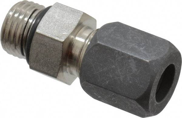 Made in USA - 3/8" OD, Grade 316Stainless Steel Male Connector - -75 to 750°F, 11/16" Hex, Comp x Straight Thread O-Ring Ends - Benchmark Tooling