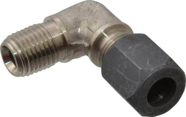 Made in USA - 3/8" OD, Grade 316Stainless Steel Male Elbow - -75 to 750°F, 9/16" Hex, Comp x MPT Ends - Benchmark Tooling