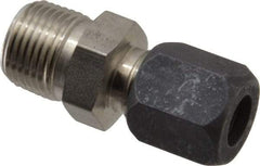 Made in USA - 3/8" OD, Grade 316Stainless Steel Male Connector - -75 to 750°F, 3/4" Hex, Comp x MPT Ends - Benchmark Tooling