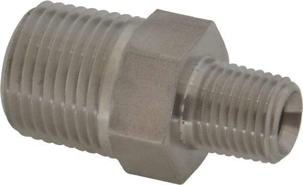 Made in USA - 1-1/4" Grade 316 Stainless Steel Pipe Hex Nipple - MNPT End Connections, 6,000 psi - Benchmark Tooling
