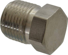 Made in USA - 1/2" Grade 316 Stainless Steel Pipe Hex Head Plug - MNPTF End Connections - Benchmark Tooling