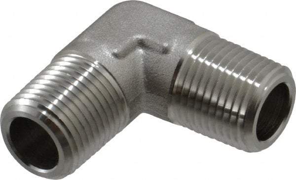 Made in USA - 1/2" Grade 316 Stainless Steel Pipe 90° Male Elbow - MNPTF x MNPTF End Connections - Benchmark Tooling