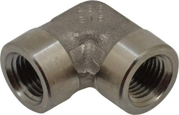 Made in USA - 1/4" Grade 316 Stainless Steel Pipe 90° Female Elbow - FNPTF x FNPTF End Connections - Benchmark Tooling