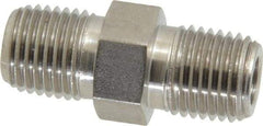 Made in USA - 1/4" Grade 316 Stainless Steel Pipe Hex Nipple - MNPTF x MNPTF End Connections - Benchmark Tooling