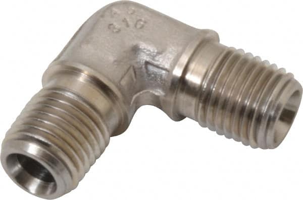 Made in USA - 1/4" Grade 316 Stainless Steel Pipe 90° Male Elbow - MNPTF x MNPTF End Connections - Benchmark Tooling